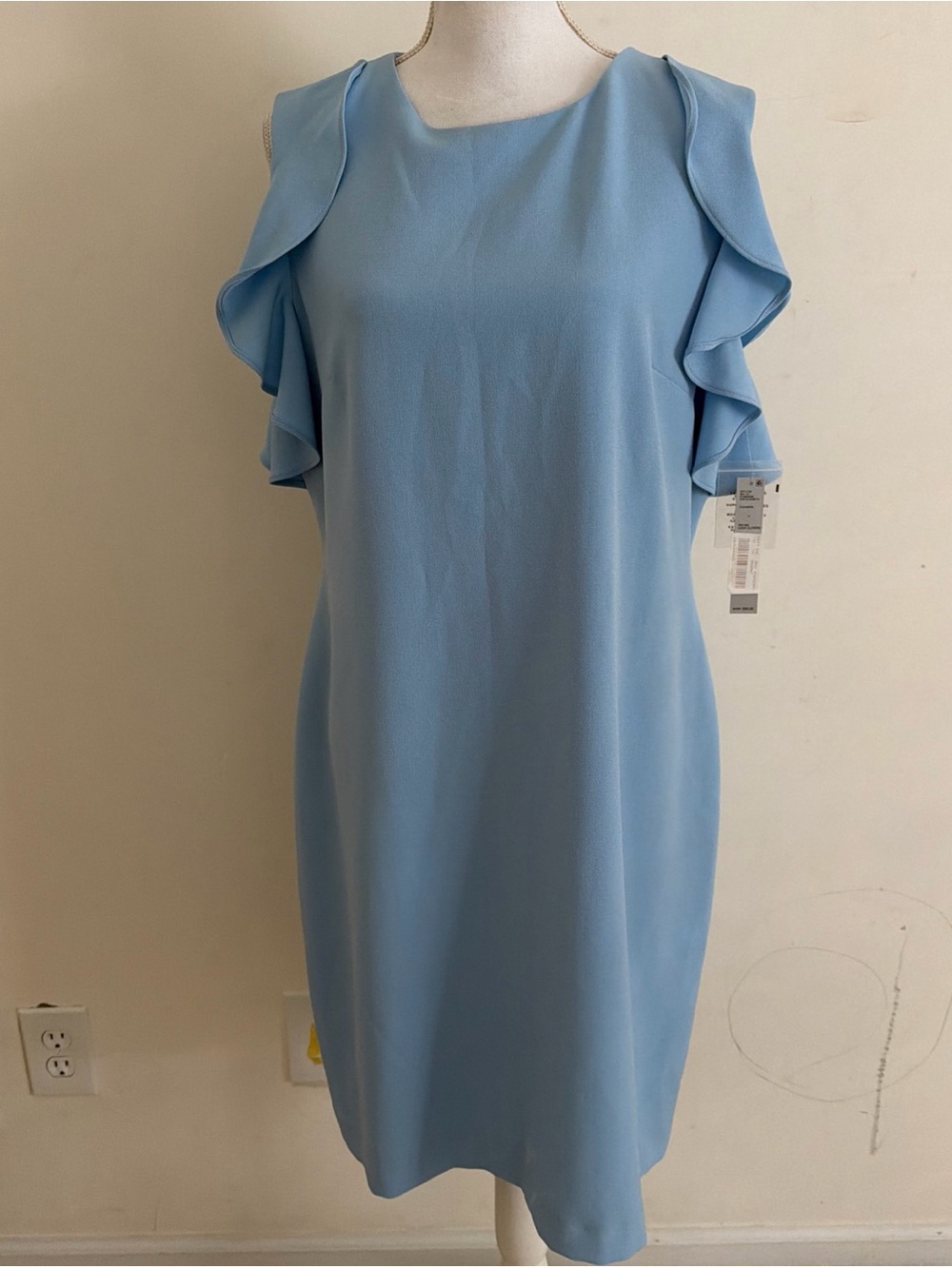 Preston And York NWT $99 Midi Dress Size 14 Sleeves Light Blue Ruffle Shift